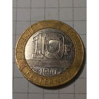 10 франков Франция 1990 год