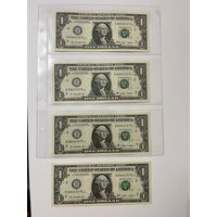 1 доллар 2009 года (четыре купюры подряд)
