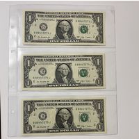 1 доллар 2009 года (три купюры подряд)