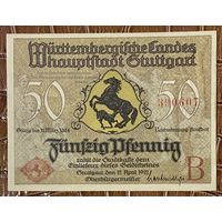 Нотгельд 50 пфеннигов 1921 год. Штутгарт. Веймарская республика