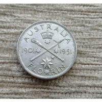 Werty71 Австралия 1 флорин 1951 50 лет Федерации Серебро Георг 6