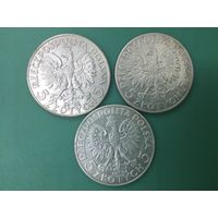 Польша 5 злотых 1932 1933 1934 погодовка Ядвига
