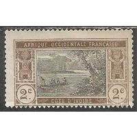 Кот д'Ивуар. Эбрис-лагуна. Каноэ. 1913г. Mi#42. Жёлтая бумага.