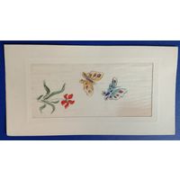 Старинная открытка рисунок на шёлке Вьетнам ручная работа Только 3 дня