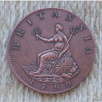 Великобритании 1/2 пенни 1799 года. Король Георгий III. Британия. Предложи свою цену или обмен!