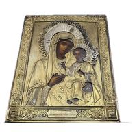 Шедевр!Икона Иверская Пресвятая  Богородица! серебро 84 золочение ! 1893 г  мастер Семён Галкин.Редкость!