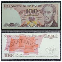 100 злотых Польша 1986 г. aUNC серия NT