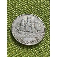 Польша 2 злотых 1936 г ( 15 лет морскому порту Гдыня , не чищена )