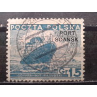 Польша, Порт Гданьск, 1936. Теплоход "Маршал Пилсудский", надпечатка. Mi-30,0 евро гаш.