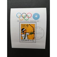 Польша 1972 Блок Mi.51 с маркой "Летние олимпийские игры в Мюнхене" (гашение с клеем) марка Mi.2157 каталог 1.20 евро