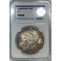 1 доллар 1887 Морган США MS 66! Восхитительная патина!
