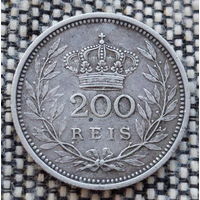 Португалия 200 рейсов 1909 года. Король Эмануэль II. Серебро! Сторгуй за свою цену, предложи обмен! Y75