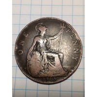 1 пенни Великобритания 1915 год.