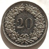 Швейцария 20 раппенов 1976 год