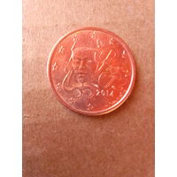 Монеты.Европа. Франция 5 евро центов 2014 г.