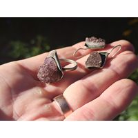 Винтажный комплект серьги и кольцо с натуральным камнем из СССР