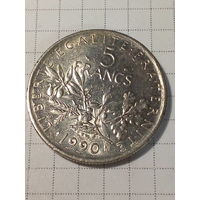 5 франков Франция 1990 год