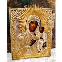 Антикварная Икона "Смоленской Божией Матери", оклад, живопись, 19 век, 22х18 см