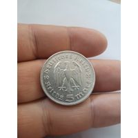 5 марок Гинденбург 1935г. Германия D, серебро 900