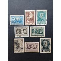 Польша 1947 Полная серия марок "Польская культура" (гашение без клея, следы от наклеек) Mi.455В-462В каталог 4.50 евро