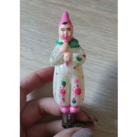 Елочные игрушки, стекло, клоун с дудочкой на прищерке