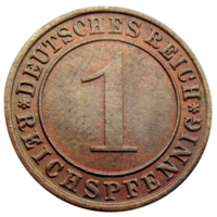 Германия, Веймарская республика, 1 рейхспфенниг 1936 года (J), сост. Unc, копна пшеницы, KM #37