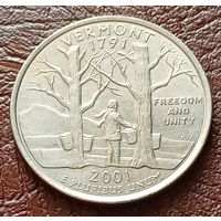 США 25 центов , D   2001 Квотер штата Вермонт   ( 2-4-5 )