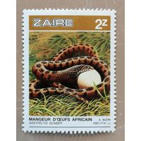 Марка Заир, Конго, фауна, африканский яйцеед, 1986 г.