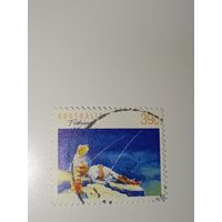 Австралия год 1989.  Изображение пары, занимающейся рыбалкой на природе.