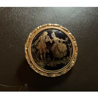 Брошь Свидание Лимож кобальт позолота Франция антик Редкая