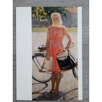 1960. велосипед, почта. Нечитайло. Любочка-почтальон