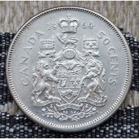 Канада 50 центов (1/2 доллар) 1964 год, AU. Королева Елизавета II. Серебро. Сторгуй за свою цену, предложи обмен! S50