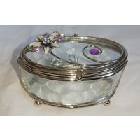 Шкатулка винтажная для украшений, стекло.