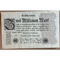 Германия 2 миллиона 2000000 марок 1923 год Ro.103b, DEU-116, ВЗ "крючки"