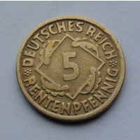 Германия - Веймарская республика 5 рентенфеннигов. 1924. G