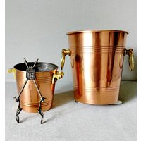 Ведро для шампанского, льда LE TREFLE, щипцы. Медь Франция