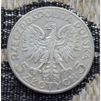 Польша 5 злотых 1933 года, AU. Ядвига. Буква монетного двора. Серебро. Сторгуй за свою цену, предложи обмен!