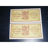 Финляндия, 1 Марка  1963 х 2 номера подряд