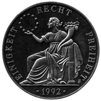 ФЕДЕРАТИВНАЯ РЕСПУБЛИКА ГЕРМАНИЯ. 1 ЭКЮ 1992. ЕДИНСТВО. СПРАВЕДЛИВОСТЬ. СВОБОДА.