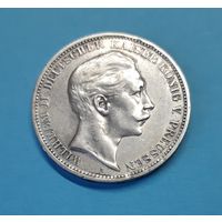 Германия. 3 марки. 1908 год. Вильгельм II. Пруссия. Серебро