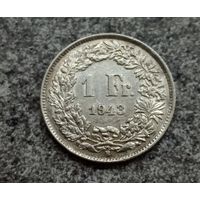 Швейцария 1 франк 1943 год серебро
