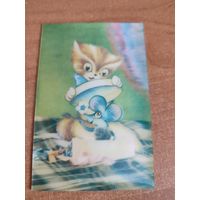 Календарик 1991 г. Стерио. Кошки мышки