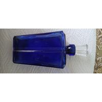 Флакон от духов СССР Новая Заря Огни москвы, синее кобальтовое стекло