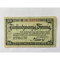 Нотгельд 25 пфеннигов Вердинген. Веймарская республика - 1602