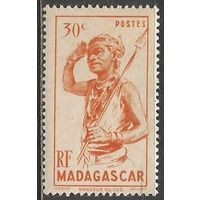 Французский Мадагаскар. Танцор с копьём. 1946г. Mi#388.
