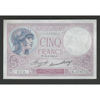 Франция 5 франков 1933 года. Тип Р-72. Состояние aUNC