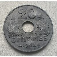 Франция 20 сантимов, 1942.  1-8-7