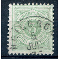 Королевство Вюртемберг - 1875г. - 3 Pf - 1 марка - гашёная [Mi 44]. #1-Wu-12-A-1