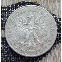 Польша 5 злотых 1934 года. Ядвига. Буква монетного двора. Серебро.