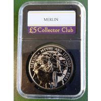 Великобритания 5 фунтов 2023. Мифы и легенды. Мэрлин. В слабе